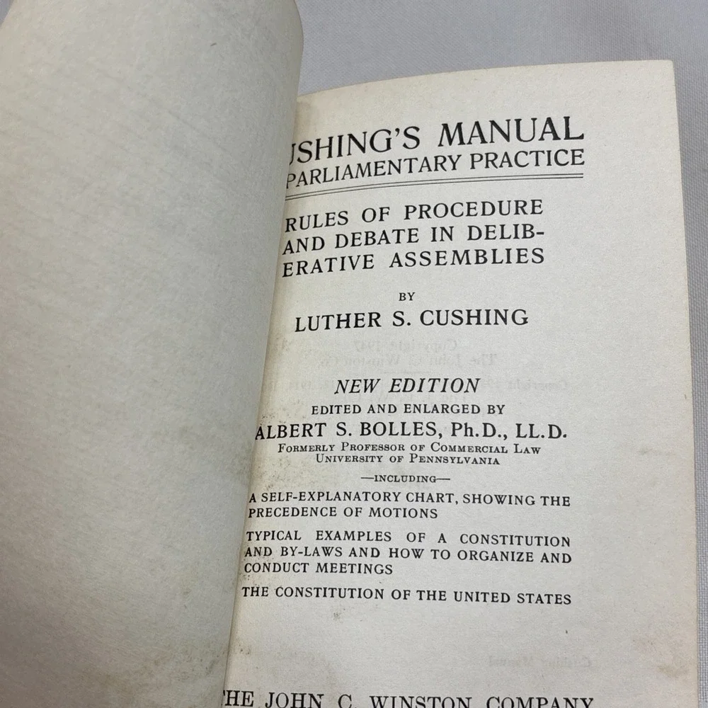 Cushing's Manual of Parliamentary Practice New Edition 1928 Hardcover